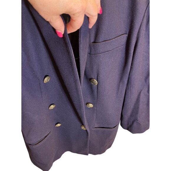 Vintage Stephanie Andrews Navy Blue Double Breasted Wool Blazer Jacket Sz 14P - Picture 4 of 9